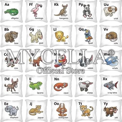 Decorative Pillow Cover 45x45 Letter Cute animals Cushion Cover Polyester Throw Pillow White Pillowcase Nordic Home Decor