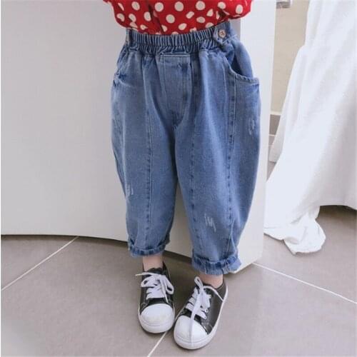 2020 Kids Jeans Spring Autumn Kids High Waist Solid Jeans For Girls Baby Jeans Pants Autumn Casual Girls Clothes 2 3 4 5 6 7 8 Y