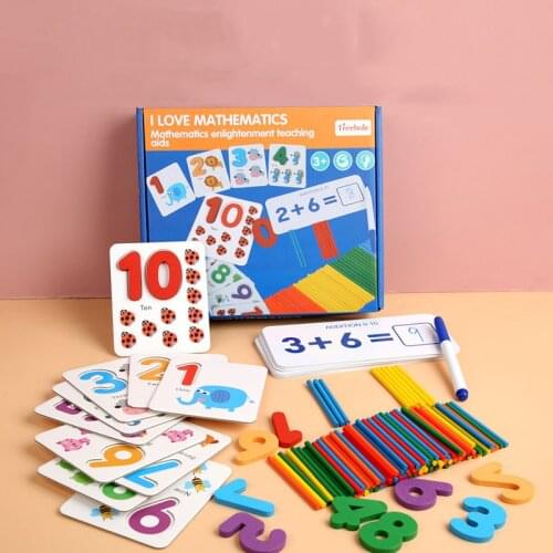 Kids Math Toys Wood Arithmetic Toy Digital Pairing Cards with Counting Sticks Kindergarten Preschool Toys for Children Girls Boy