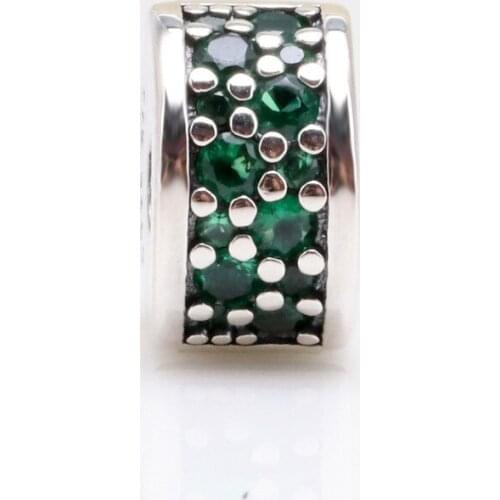 Bewill S925 Sterling Silver Green Glitter Zircon Elegant Fixing Clip Suitable For Original Diy Bracelet