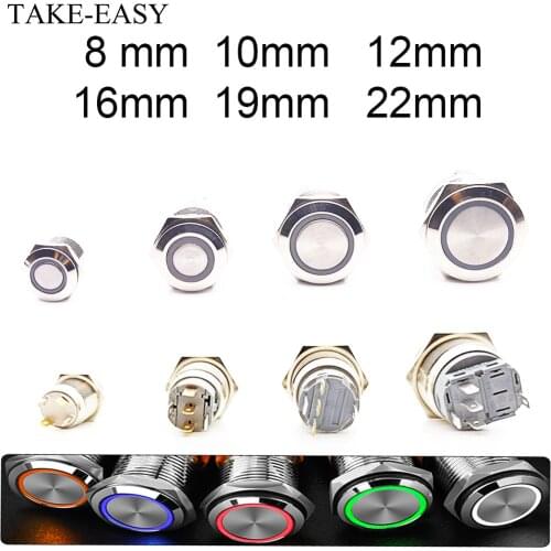 TAKE-EASY Electric Waterproof Power 12v Led Light Momentary Push Button Switch 8/10/12/16/19/22 mm Pressure Switches 220v 24v 3v