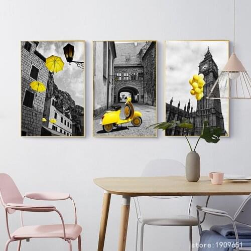 Cotton no frame pastoral yellow motorcycle building canvas printings oil painting printed on cotton wall art decoration pictures