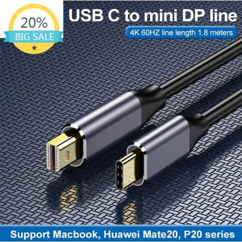 Type C to Mini Dp1.8 M Adapter Cable Mobile Phone to Mini DisplayPort TV