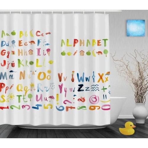 Oil Painting Animals Alphabet Letters Kids Shower Cutains Baby Nursery Bathroom Curtains Polyester Waterproof Fabric With Hooks
