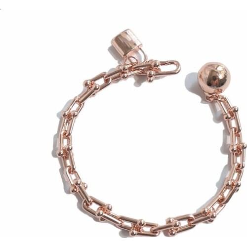 Classic Rose Gold Color Stainless Steel Charms Lock Ball Bracele Thick Version U Shape Style Adjusted Size For Men Women