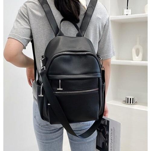Classic PU Leather Backpack Black Womens Shoulder Bag Backpacks Fashion Ladies School Bag Casual Female Large Capacity Rucksack