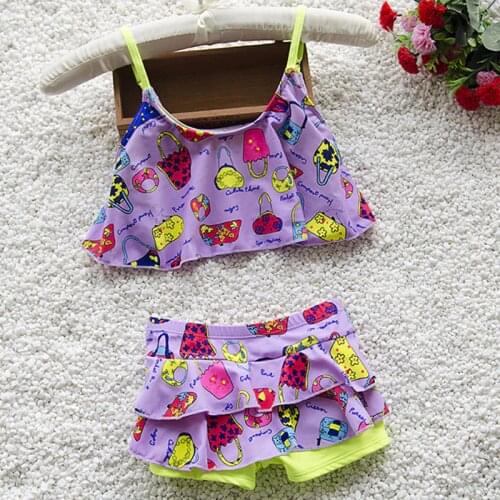 3-10 Years Girls Two Pieces Swimsuits Children Swimwear Print Girl Bikini Sets Tops + Skirts Girls Beachwear Kids Bathing Suits