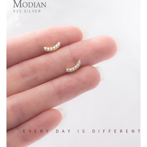 Modian Hot Sale 100% Anti-Allergy 925 Sterling Silver Shining Zircon Geometric Wave Line Stud Earring for Women Fine Jewelry