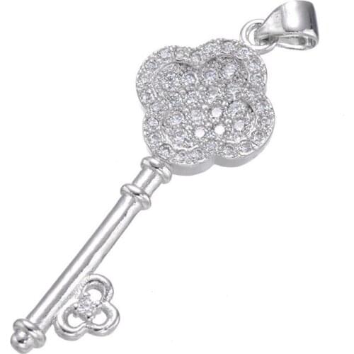Fashion Gold Filled Jewelry Findings Ladies Micro Pave Cubic Zircon Created Key Necklaces Charms Pendants For Women Gift CHF327