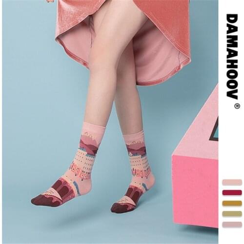 Fashion Cartoon illustration Budapest Hotel Series Lovely Personality Women Men Medium Socks