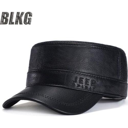 Genuine Leather Flat Cap Men Famous Brand Baseball Cap Men Adjustable Size Autumn Winter Hat Sheepskin Dad Hat Casquette Homme