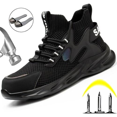 2021 New Work Boots Men Steel Toe Shoes Safety Boots Indestructible Shoes Footwear Mens Anti-puncture Work Sneakers Men Boots