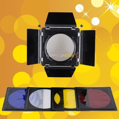 4 Color BARN DOOR & Honeycomb for Photography Flash Studio Flash Strobe Elinchrom Mount Filter Kits W/ White Red Yellow Blue