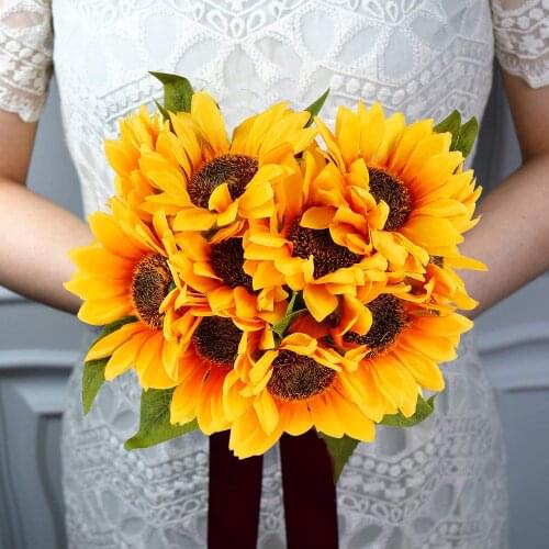 10pcs Artificial Sunflower Kit Single Stem Fake Flowers Arrangement Wedding Bouquet Table for Home Garden Party Decoration