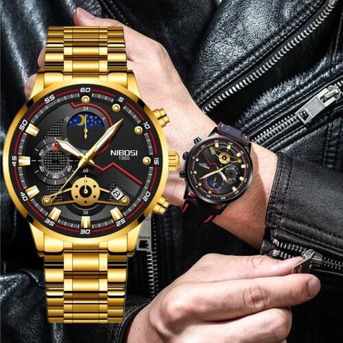 NIBOSI Mens Watches Top Brand Luxury Famous Mens Fashion Casual Dress Watch Military Chronograph Wristwatch Relogio Masculino