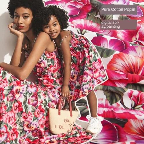 New Cotton Poplin Violet Flower Digital Spray / Painting Clothing Fabric High Fashion Cloth Hot Sale