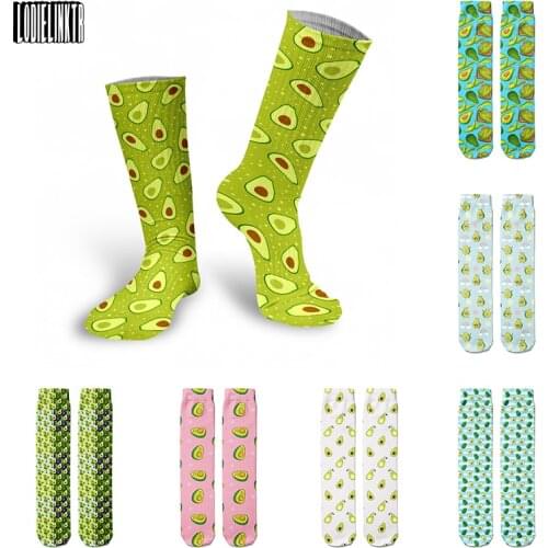 New Summer Food Print Women Socks Funny Crazy Cute Avocado Color Long Socks Cotton Breathable Harajuku Happy Mens Street Socks