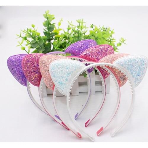 Cute Shiny Sequins Cat Ears Headband For Girl Manual Cat Ears Hairband Kid Hair Accessories For Women Cartoon Headband
