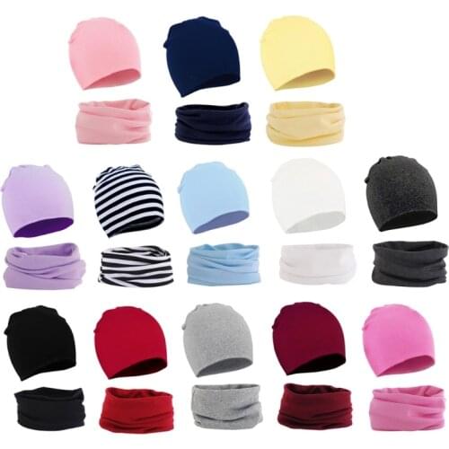 Autumn Winter Cotton Knit Childrens Hat Collar 2Pcs Set Baby Kids Scarf Cap for Boys and Girls for 6 month-2 years old kid