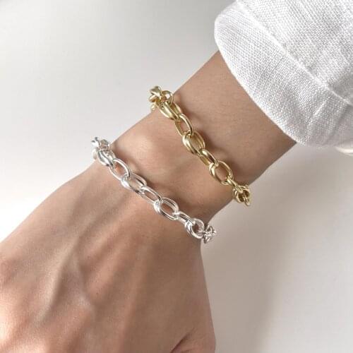 Punk 1pc Authentic 925 Sterling silver White/ Gold Chunky Chian Wrist Bracelet Charms Fine jewelry TLS349