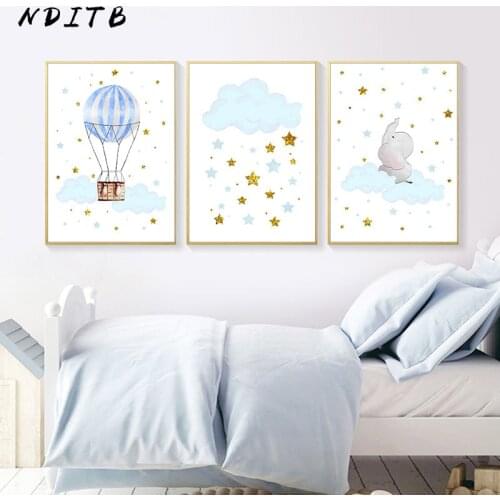 Elephant Cloud Balloon Canvas Poster Nursery Print Wall Art Painting Nordic Kids Decoration Picture Baby Boy Bedroom Decor
