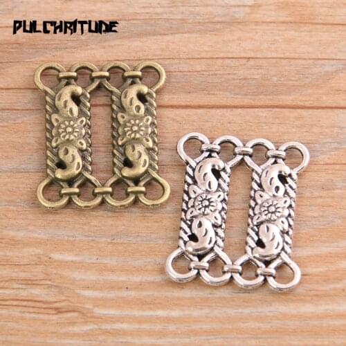 PULCHRITUDE 6pcs 25*30mm Two Color Zinc Alloy Hollow Carving Parallel Bars Connectors Jewelry Making DIY Handmade Craft