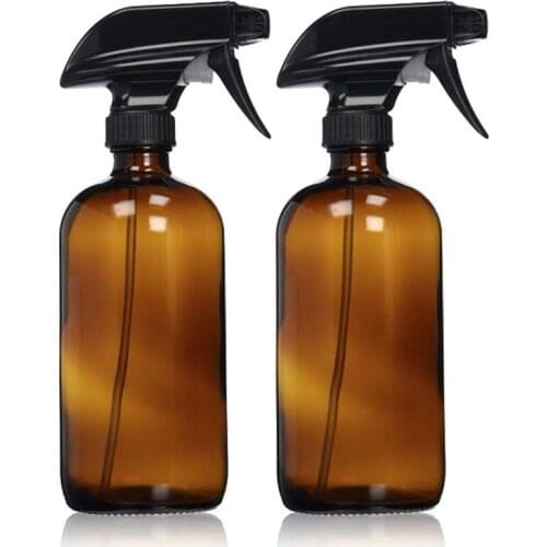 Empty Amber Gl Spray Bottles with Labels (2 Pack) - Refillable Container for Essential Oils, Cleaning Products, or Aromathera