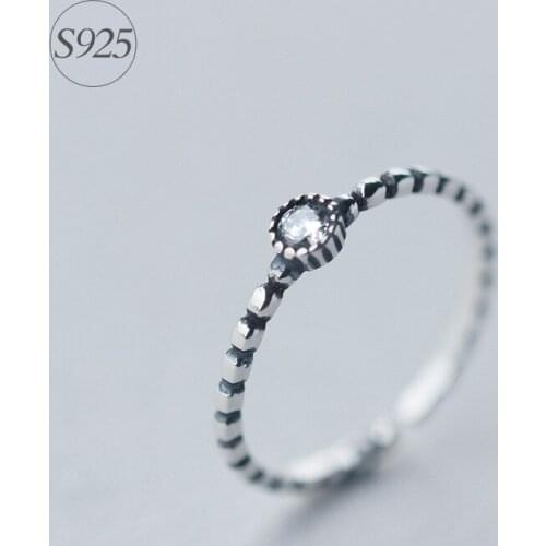 Real. 925 Sterling Silver jewelry Roped White solitaire CZ Round thin Ring Adjustable size GTLJ941