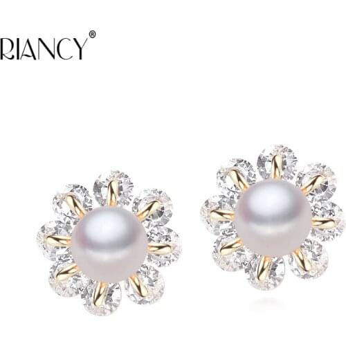 Fashion Natural freshwater White Pearl Earrings,High Luster Classic wedding stud earrings for women Party