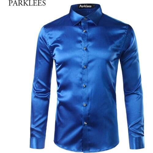 Silk Satin Shirt Men 2017 Brand New Emulation Silk Casual Mens Dress Shirts Long Sleeve Slim Fit Chemise Homme Men Social Shirts