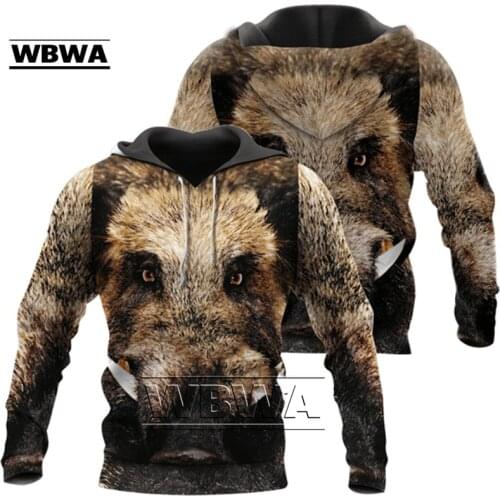 Funny Wild boar Hunting Hoodie Men Sweatshirt Harajuku Hoody Tracksuit 3D Animal Printed Coat Casual Hooded Pullover Top