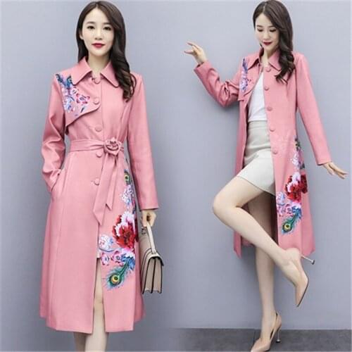 New Women Trench Coat Spring Autumn Clothes Fashion Printed Single-breasted Long Windbreakers Female Elegant Overcoat With Belt