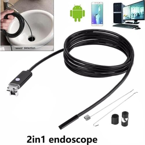 2in1 5.5mm 7/8mm 1M 2M 5M 10M USB Cable Waterproof 6LED Android Endoscope 1/9 CMOS Mini USB Endoscope Inspection Camera Borescop