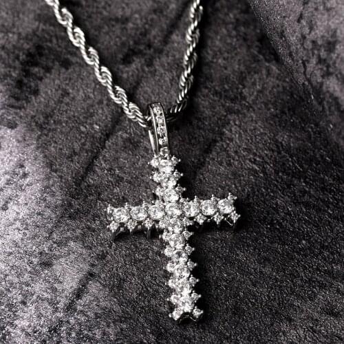 Hip Hop Prong Setting AAA Cubic Zirconia Bling Ice Out Cross Pendants Necklace for Men Women Rapper Jewelry Gold Silver Color