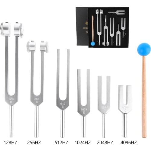 New 6Pcs/Set Aluminum Medical 128Hz-4096Hz Tuning Fork Kit Healing Sound Vibration