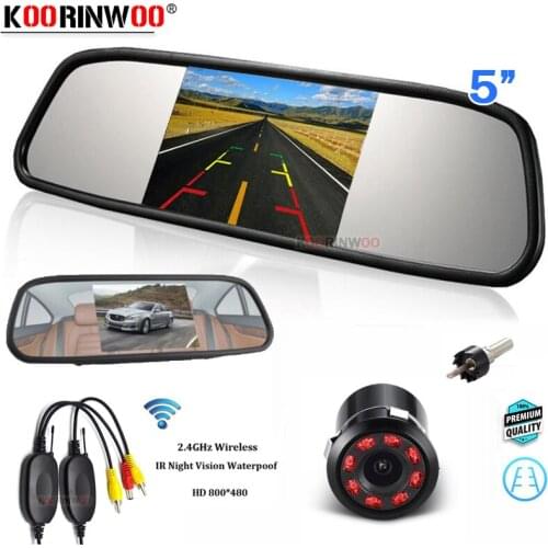 Koorinwoo 2.4G Wireless High Resolution 5" Car Monitor Mirror Digital Reverse Camera Parking 12V for Car Rea rview Camera Circle