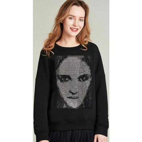 Women Fashion Drawstring Hoodie Loose Rhinestone style Sweatshirts Winter Long Sleeve Female Pullovers Tops 2021