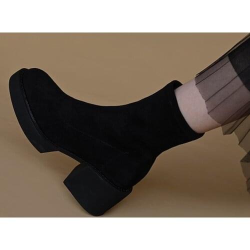 2021 new elastic boots women thick-soled platform platform socks boots thick heel mid-heel round head suede womens ankle boots