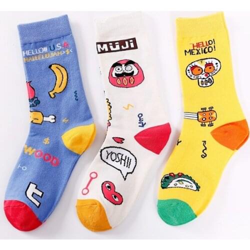 Women Socks Cute Cartoons Japanese Pictures New Fashion Harajuku Cotton Adult Casual Crew Socks Creative Autumn Winter