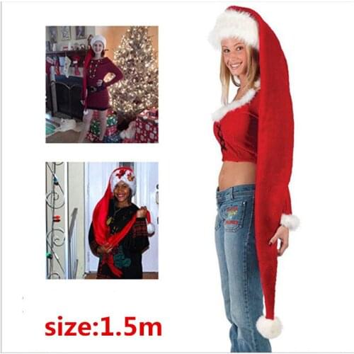 1.5m High Quality Plush Christmas Hat Woman Winter Hat Holiday Party Caps Cotton Cap Christmas Gift