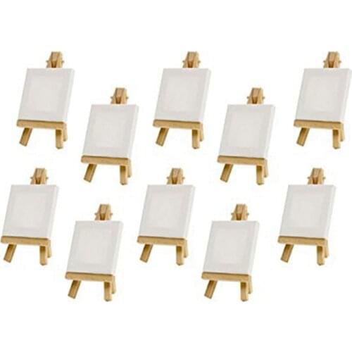10 Sets Mini Display Easel With Canvas 8X8Cm Wedding Table Numbers Painting Hobby Painting Craft Diy Drawing Small Table Easel G