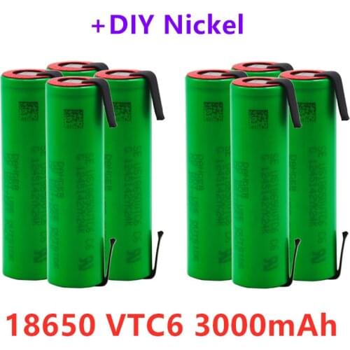 100% original VTC6 3.7V 3000mAh 18650 Li-ion Battery 30A Discharge for US18650VTC6 Tools batteries+DIY Nickel sheets