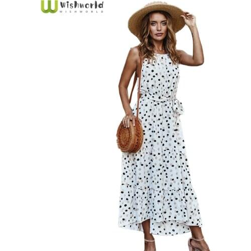 2021 summer wave point casual suspender bow dress fashion women fashion party club dress boutique fashion Sundress
