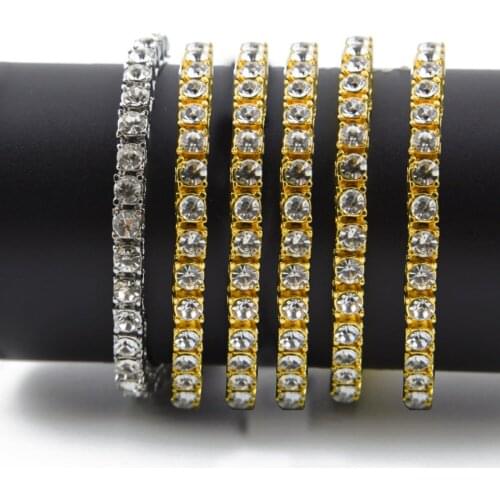 2021 New Women 1 Row Rhinestone Mens Hip Hop Necklace Rap Singer Necklace Ice Tennis Chain Necklace Shiny Necklace