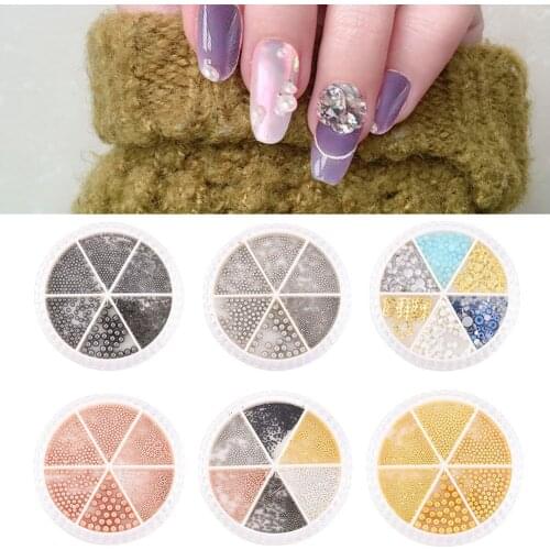 3D Nail Decoration Multicolor Steel Ball 6 Grid Mixed Turntable Jewelry Rivets Mixed Pearl Nail Art Accessories Flat Beads