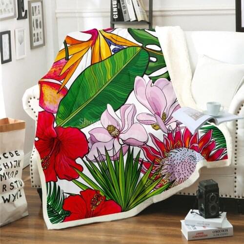 3D Flowers Sherpa Blanket For Kids Adults Fashion Colorful Plush Throw Blanket Sofa Floral Plants Thin Quilt Custom