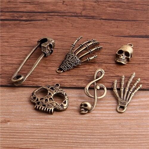 6pcs Antique bronze Metal Skull Charms Pendant For Jewelry Making Diy Halloween Party Skull Pendant Charms P6470