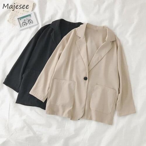 Blazers Women Solid Long Sleeve Pockets Loose Single Breasted Office Lady Elegant Simple Leisure Korean Style All-match Femme