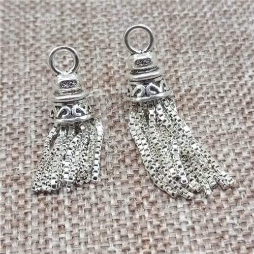 925 Sterling Silver Box Chain Tassel Charms Pendants for Bracelet Necklace