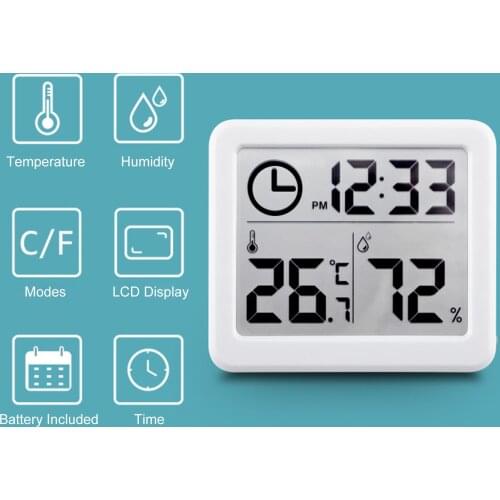 Digital Hygrometer Electronic Time Temperature Humidity Meters Gauge LCD Display Backlight Indoor Thermometer Hygrometer